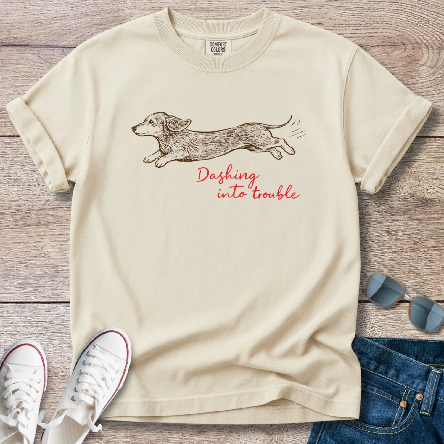 Dashing into Trouble DachshundT-Shirt