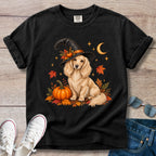 Fall Witch Dachshund T-Shirt | Cream Longhaired Doxie Autumn Tee