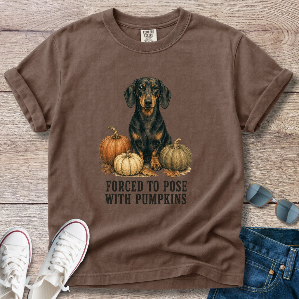 Forced to Pose with Pumpkins Dachshund Fall T-shirt