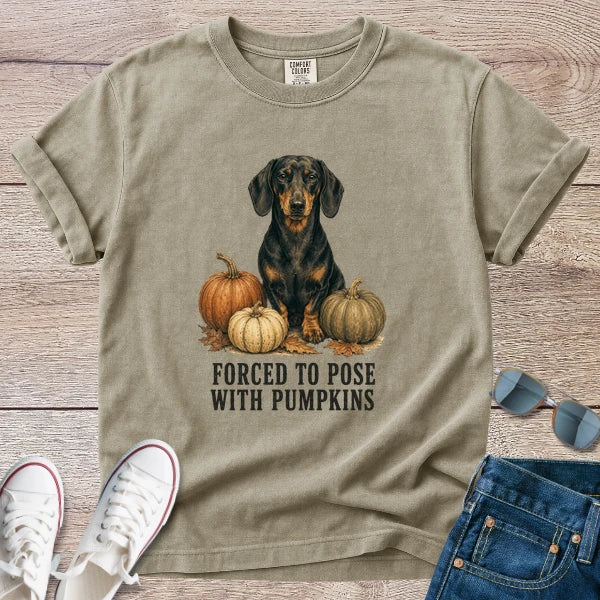 Forced to Pose with Pumpkins Dachshund Fall T-shirt
