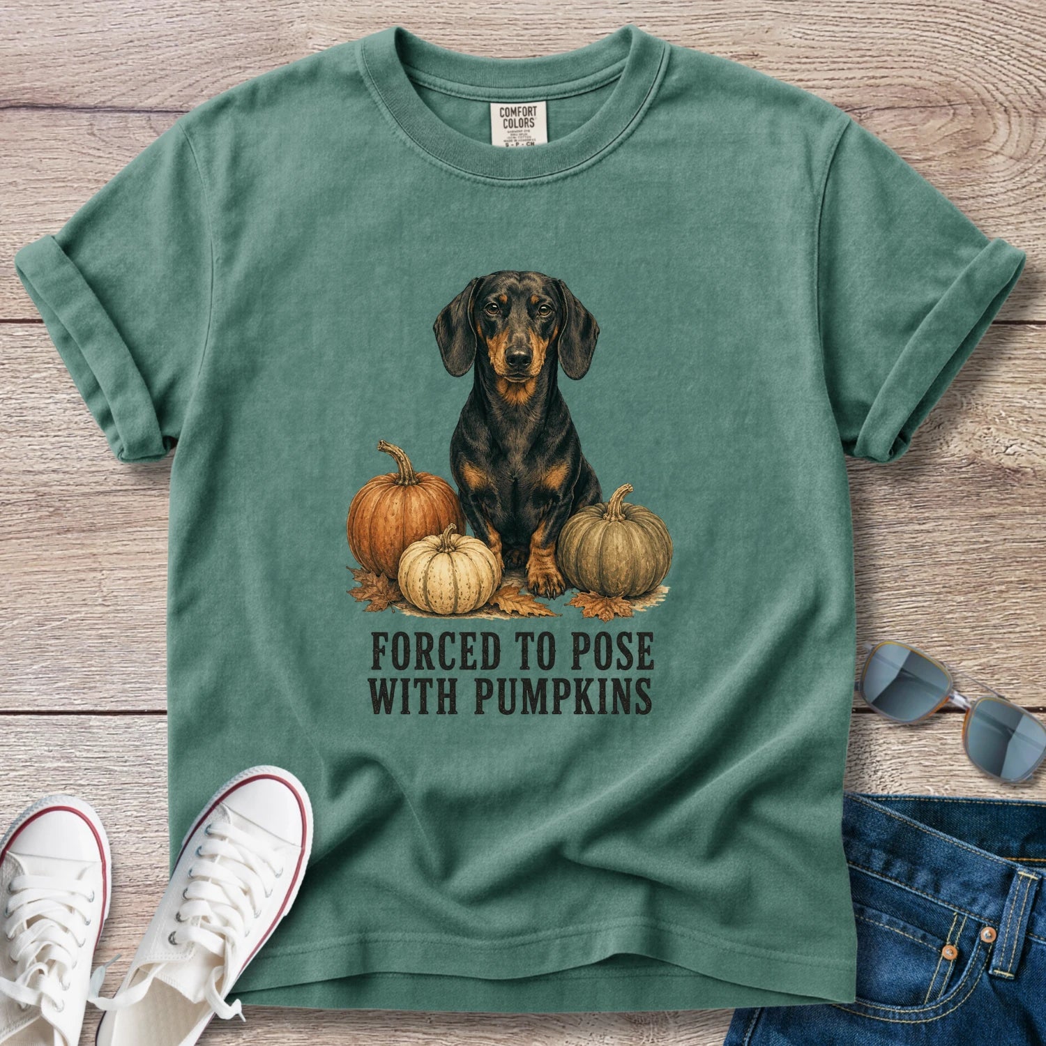 Forced to Pose with Pumpkins Dachshund Fall T-shirt