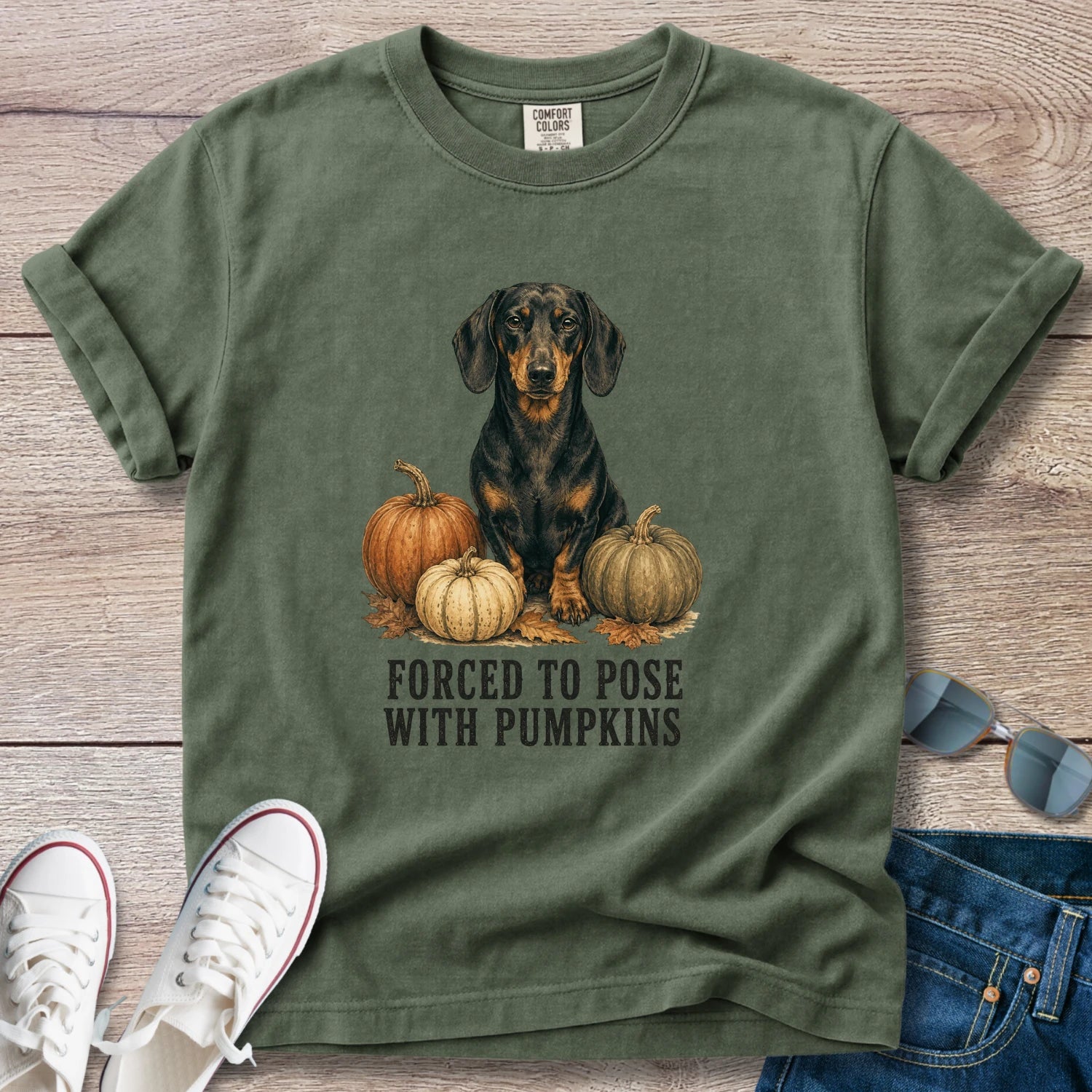 Forced to Pose with Pumpkins Dachshund Fall T-shirt