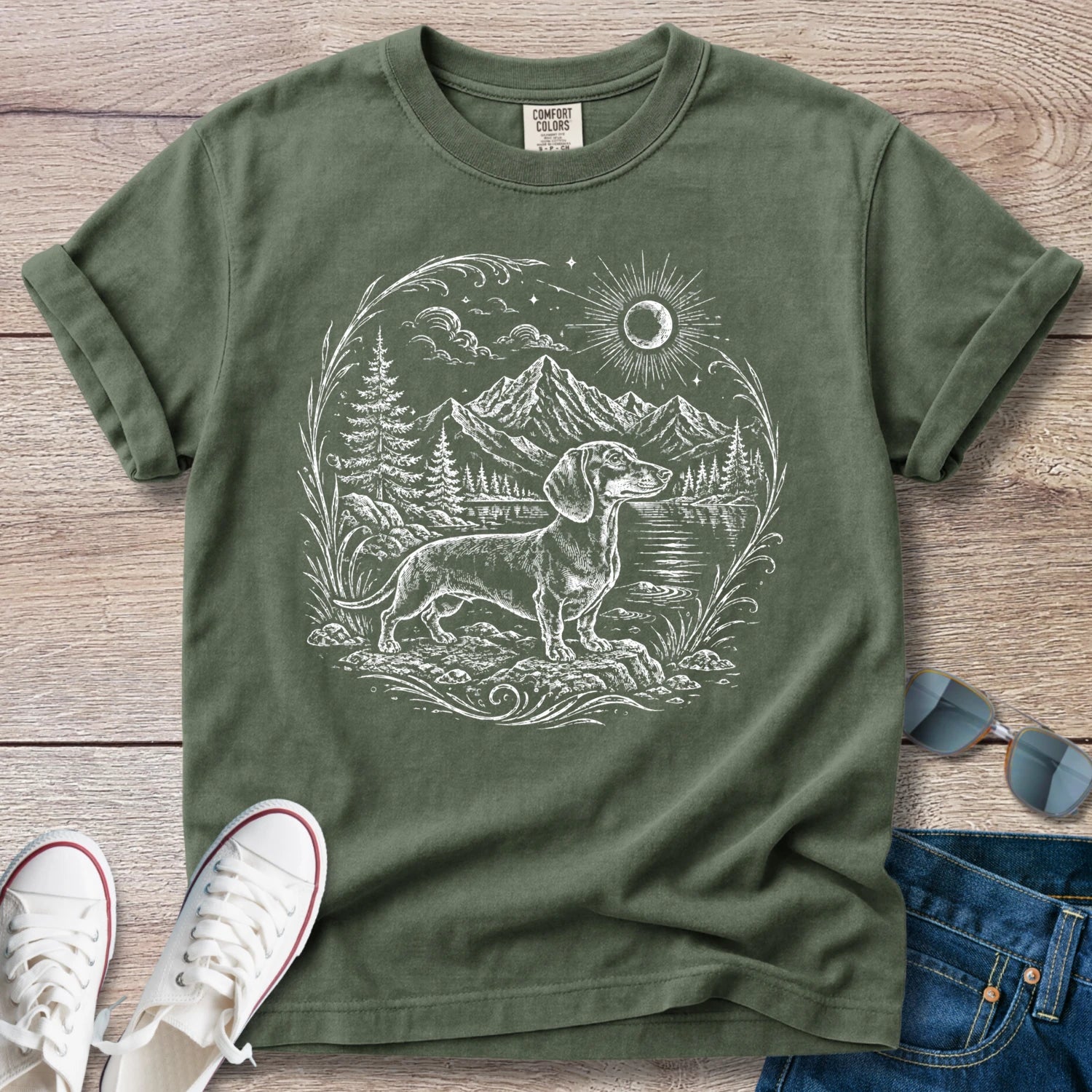 Mountain Lakeside Hikes -Dachshund T-Shirt