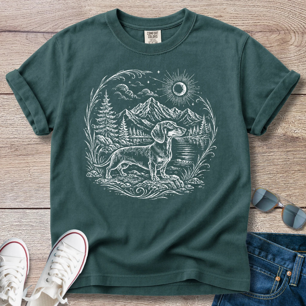 Mountain Lakeside Hikes -Dachshund T-Shirt