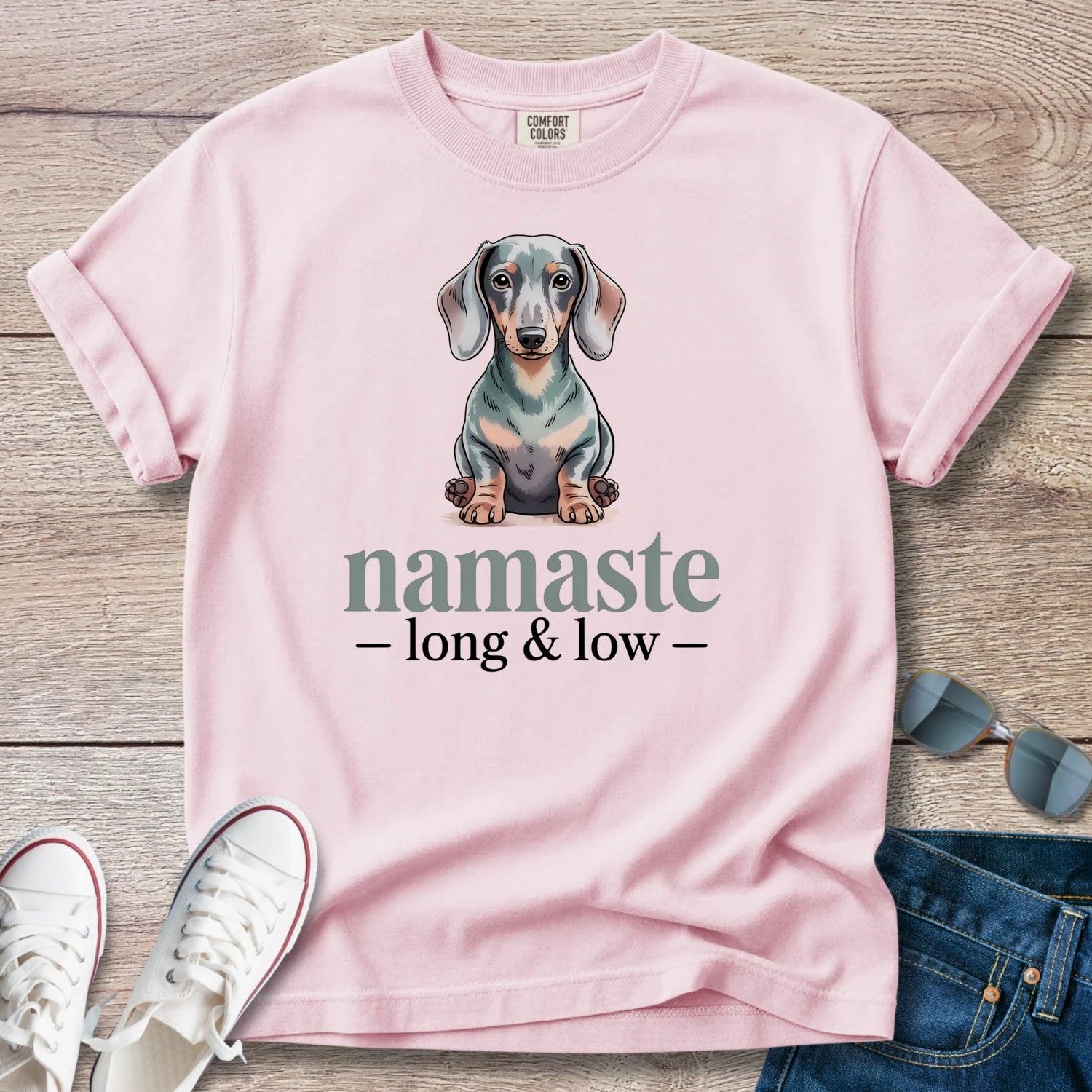 Namaste Long and Low Dachshund T-Shirt