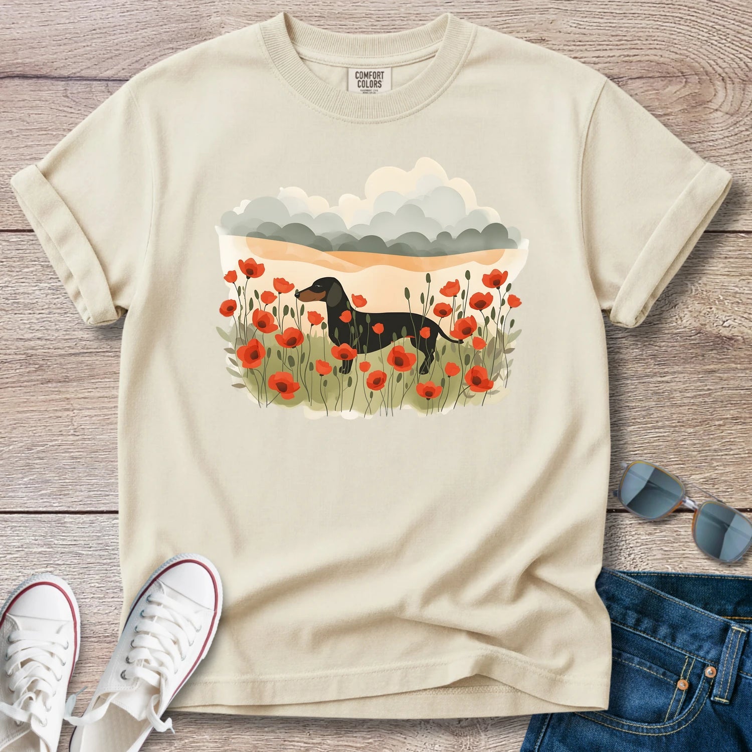 Poppy Field Dachshund T-Shirt