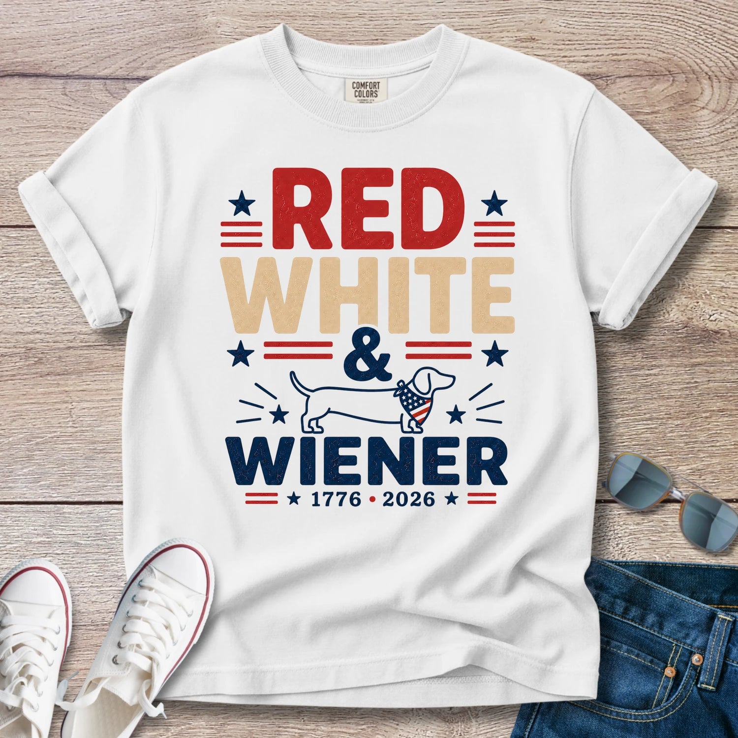 Red White and Weiner Dachshund T-shirt