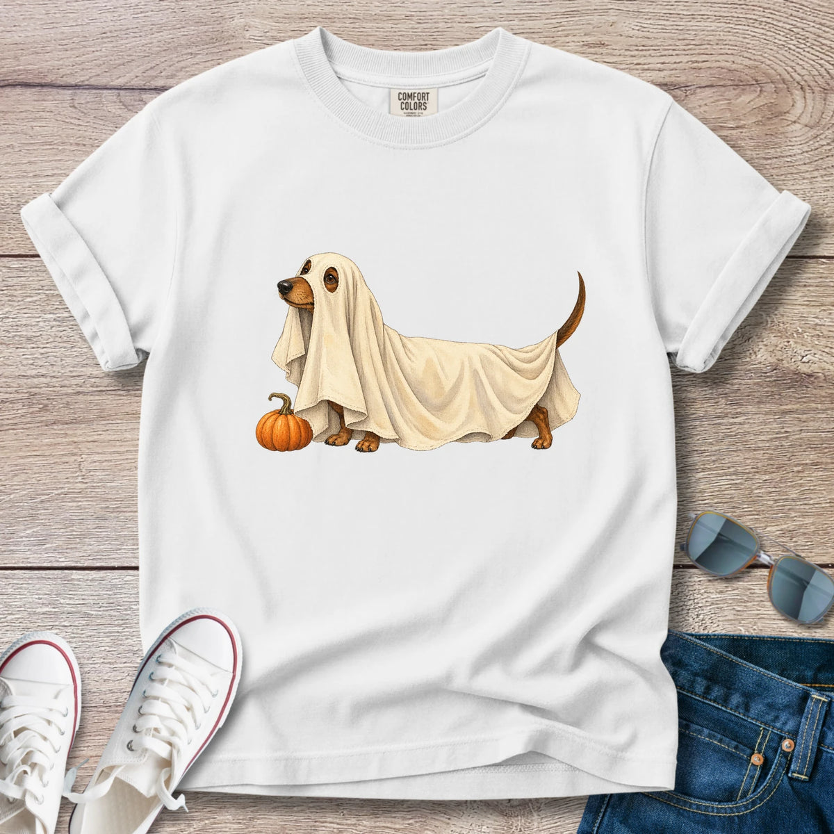 Spooky Ghost Dachshund Halloween T-Shirt – Ghost Doxie Tee