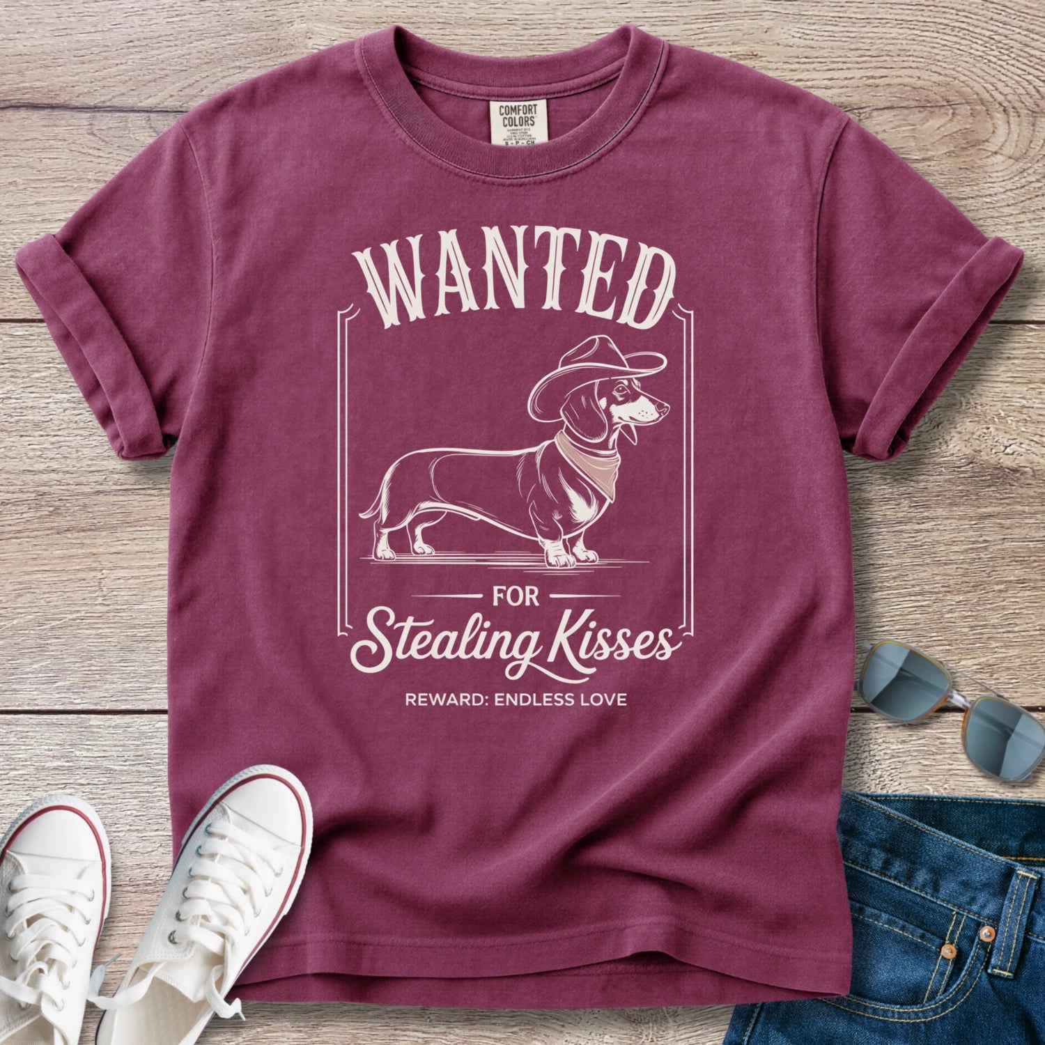 Wanted for Stealing Kisses Dachshund T-Shirt
