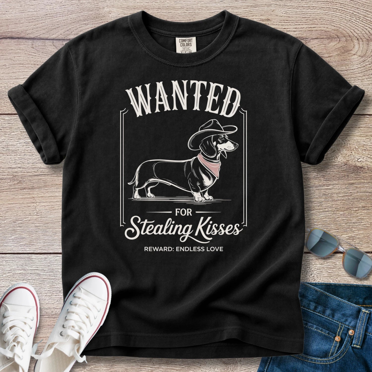 Wanted for Stealing Kisses Dachshund T-Shirt