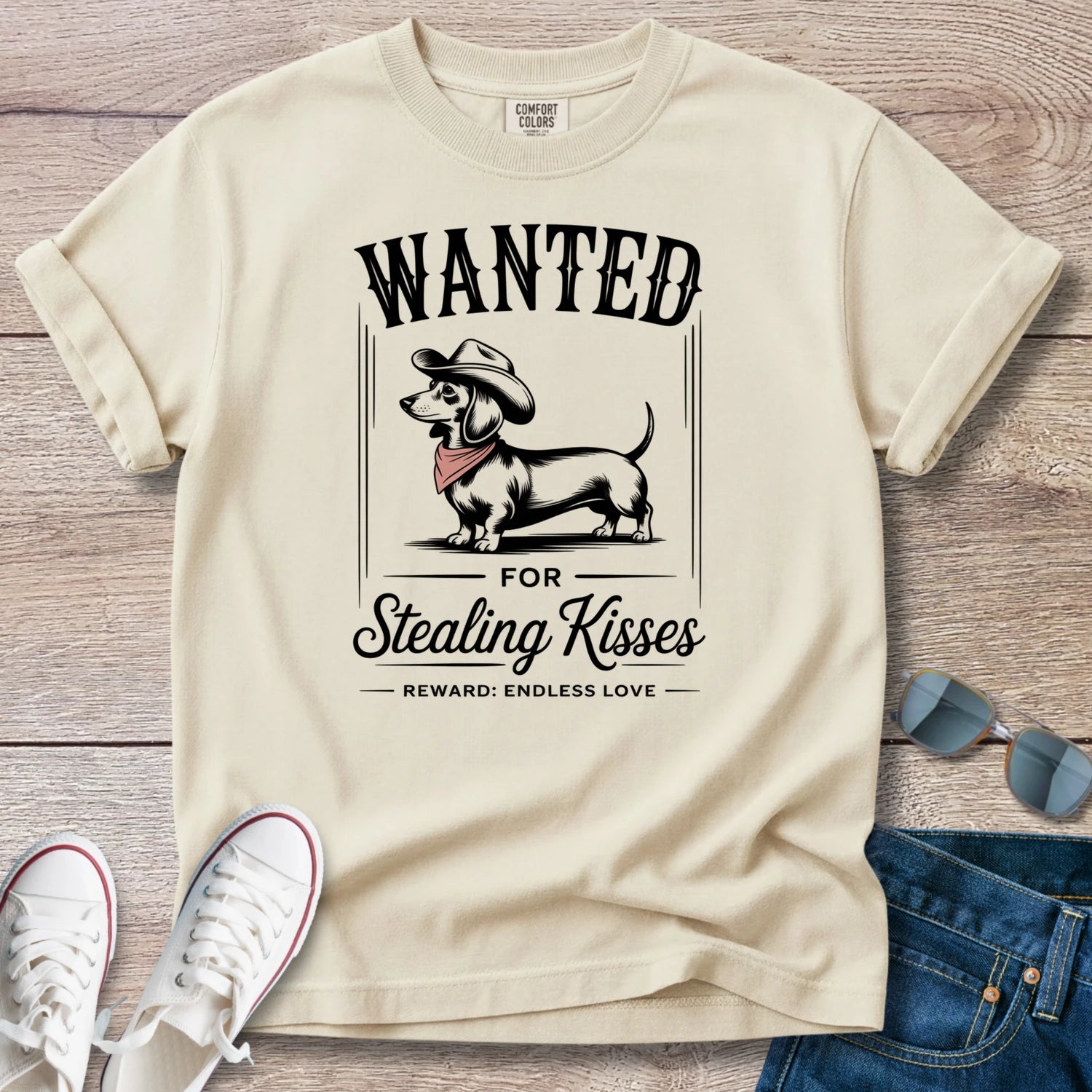 Wanted for Stealing Kisses Dachshund T-Shirt