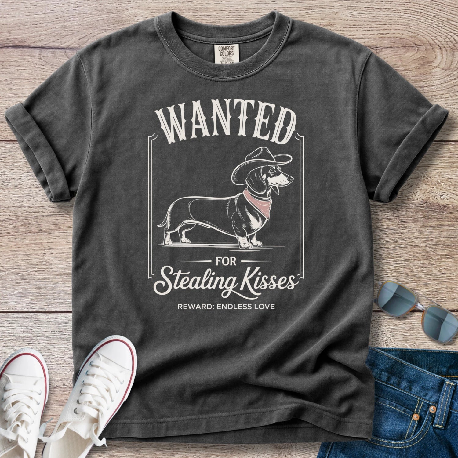 Wanted for Stealing Kisses Dachshund T-Shirt