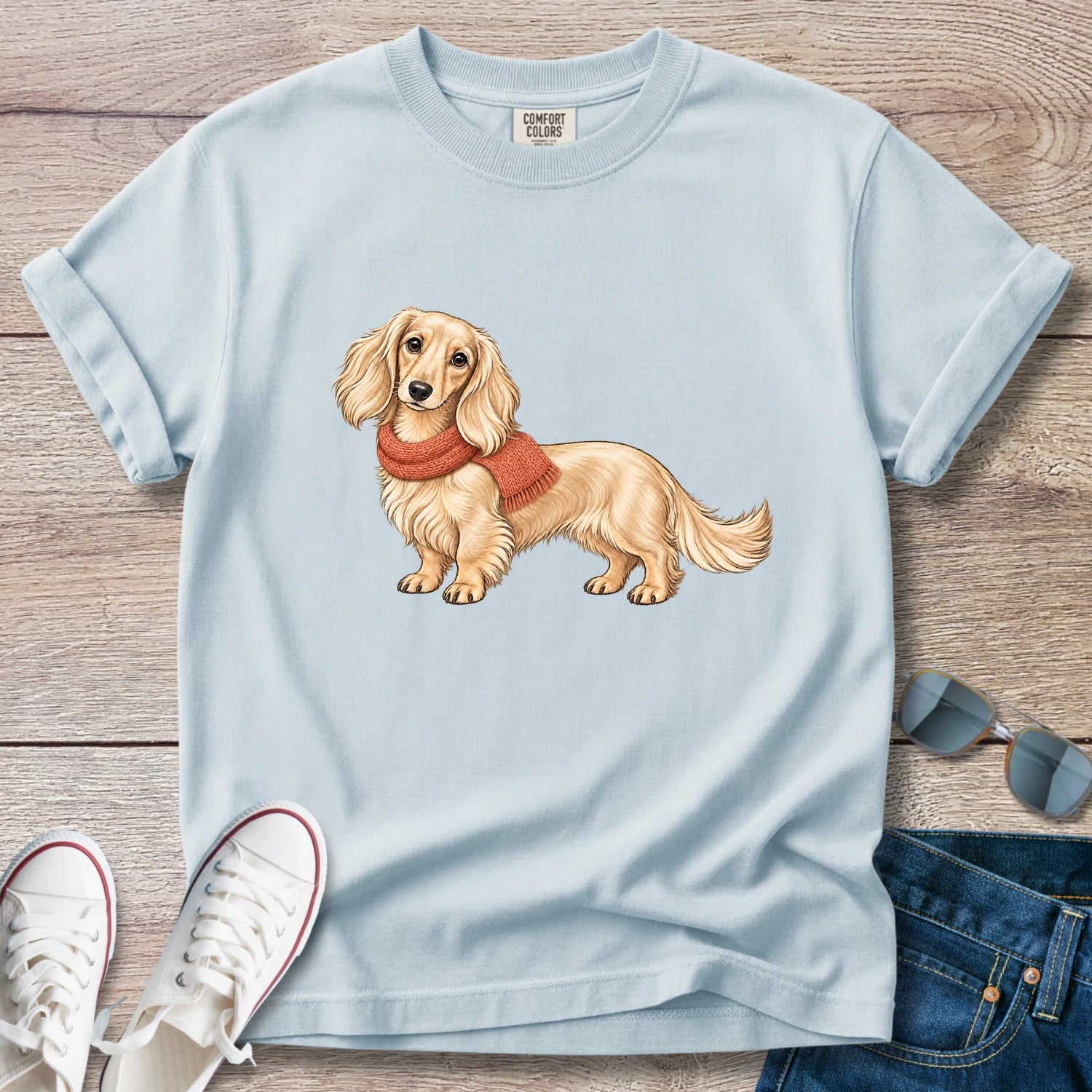 Sweater Weather Dachshund T- Shirt – Longhaired Fall Doxie Tee