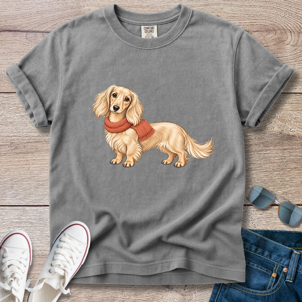 Sweater Weather Dachshund T- Shirt – Longhaired Fall Doxie Tee