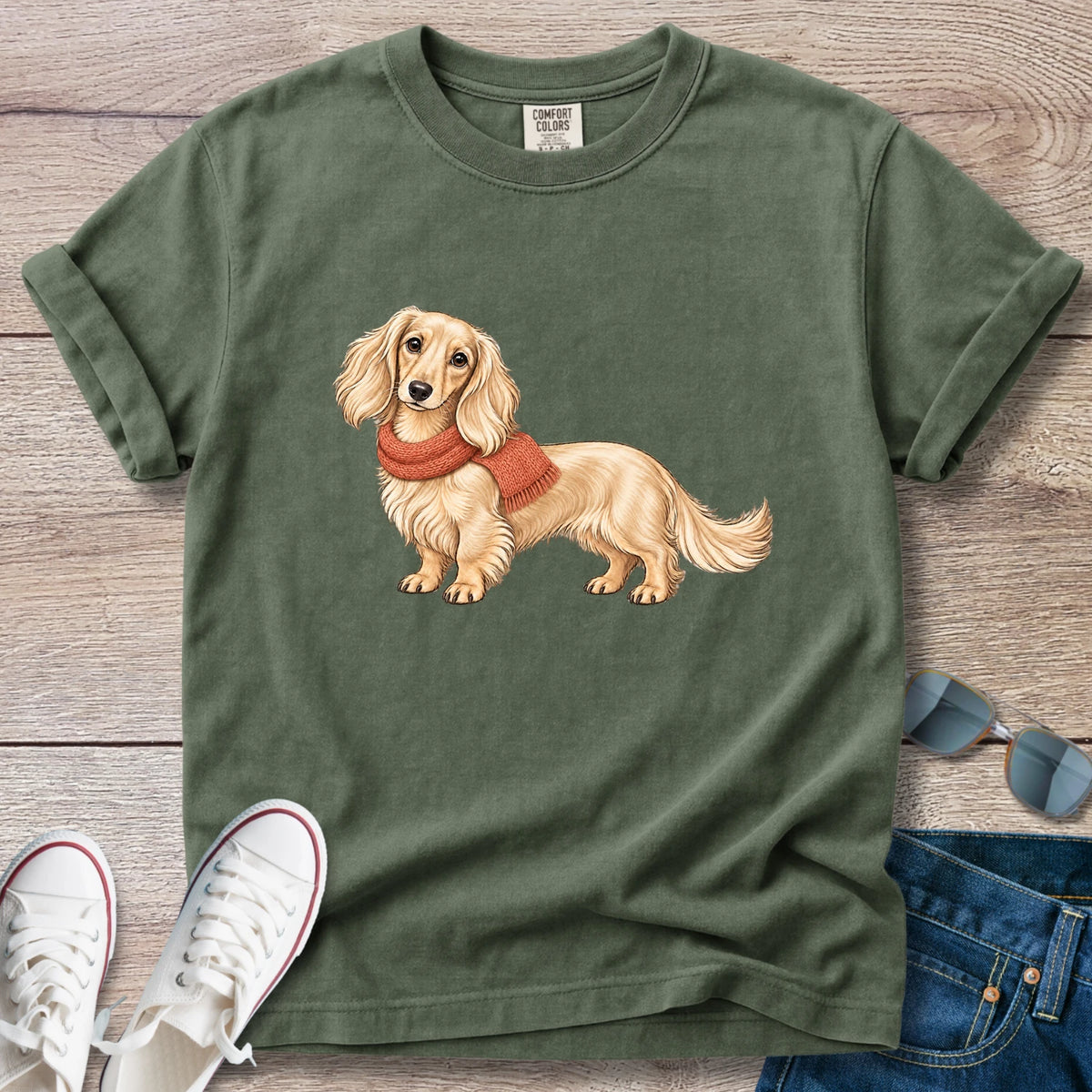 Sweater Weather Dachshund T- Shirt – Longhaired Fall Doxie Tee