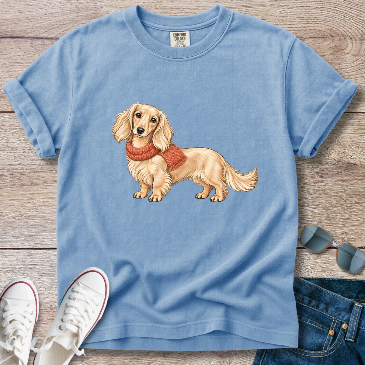 Sweater Weather Dachshund T- Shirt – Longhaired Fall Doxie Tee