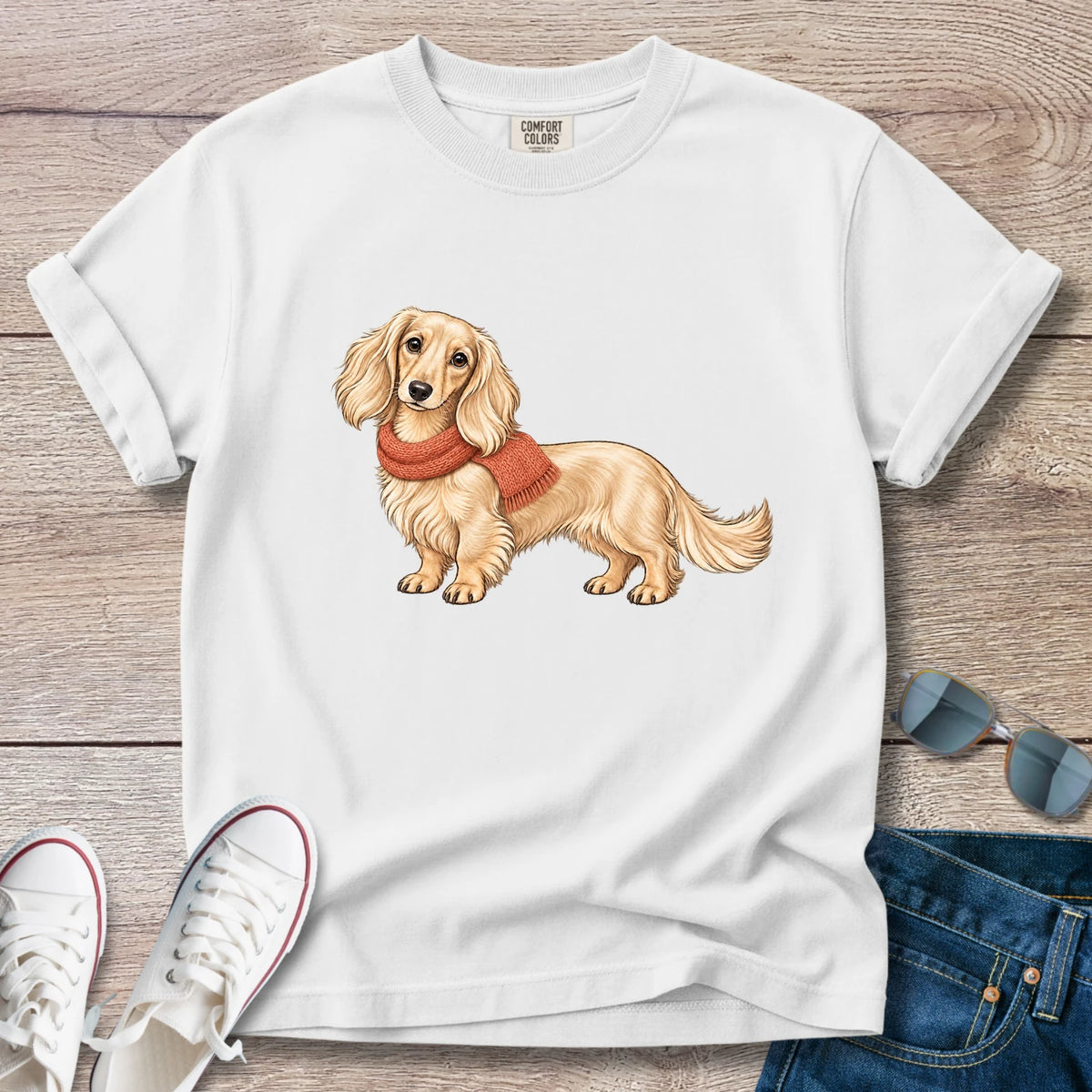 Sweater Weather Dachshund T- Shirt – Longhaired Fall Doxie Tee