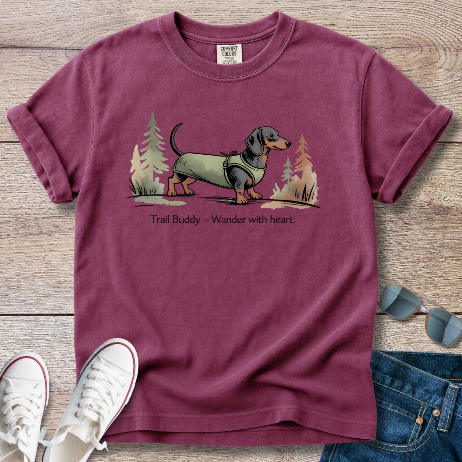 Dachshund Trail Buddy Wander with heart T-Shirt