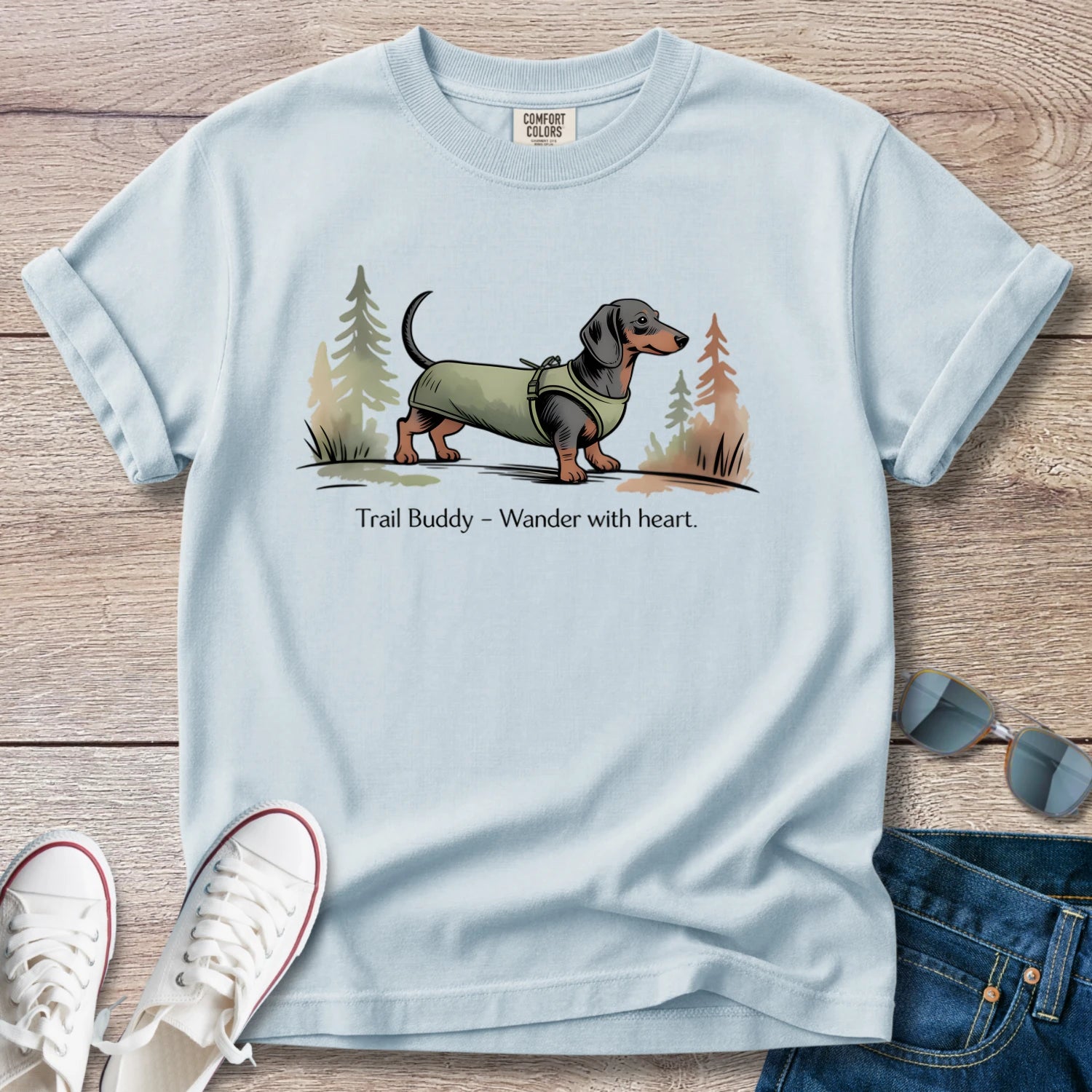 Dachshund Trail Buddy Wander with heart T-Shirt