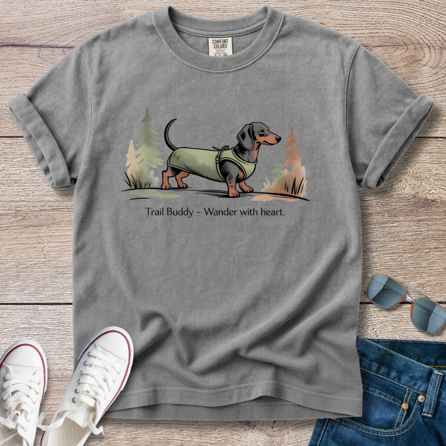 Dachshund Trail Buddy Wander with heart T-Shirt