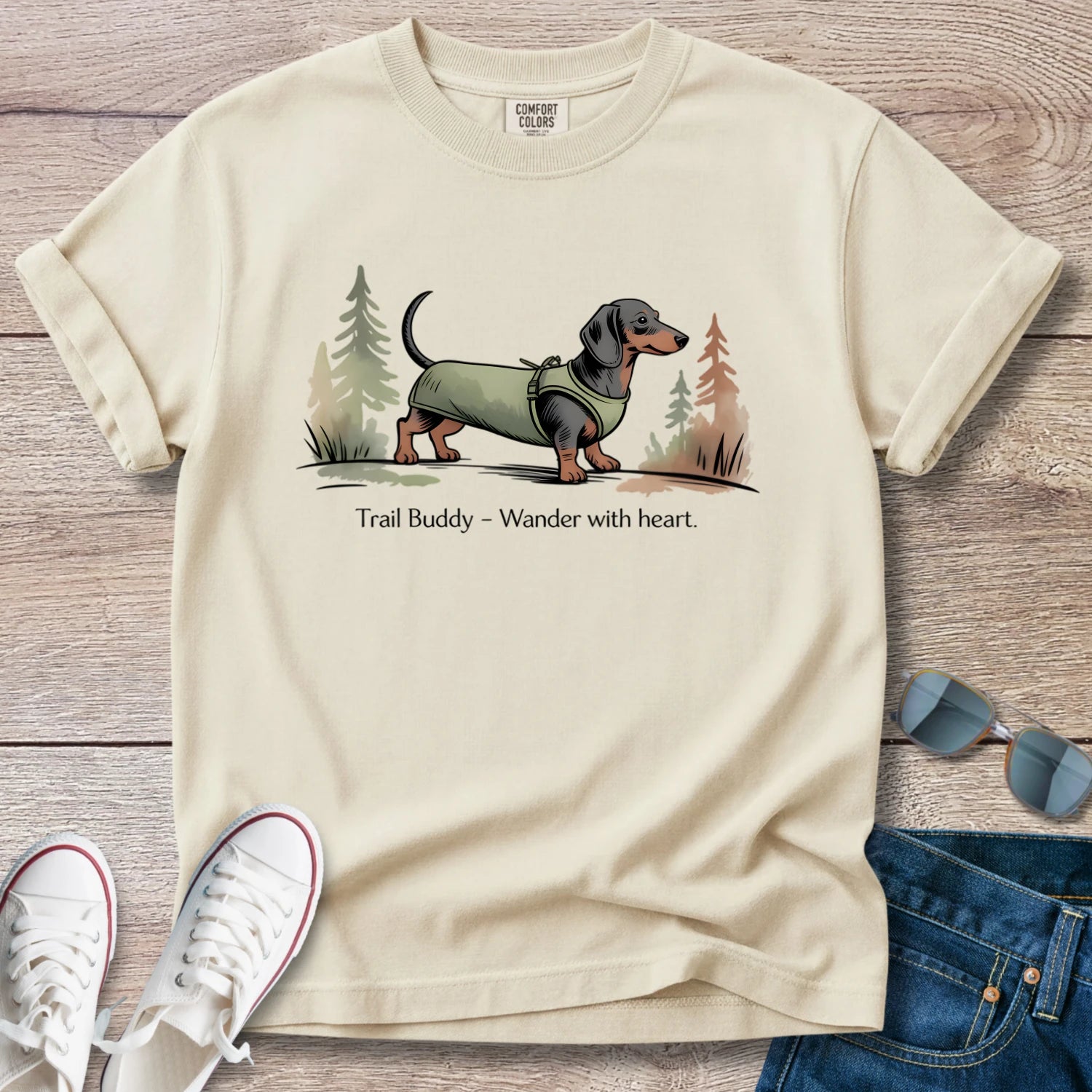 Dachshund Trail Buddy Wander with heart T-Shirt