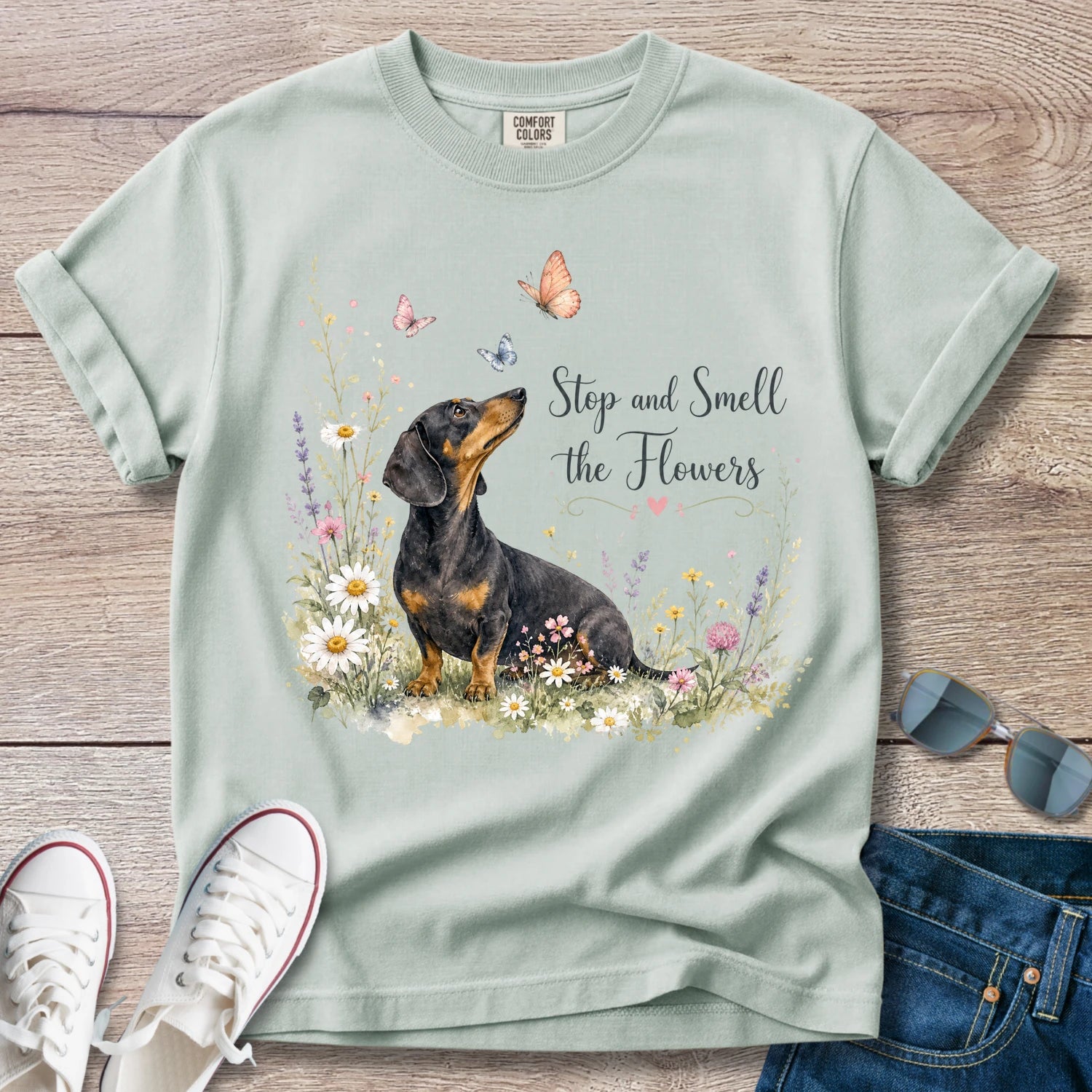Stop and Smell the Flowers - Dachshund T-Shirt