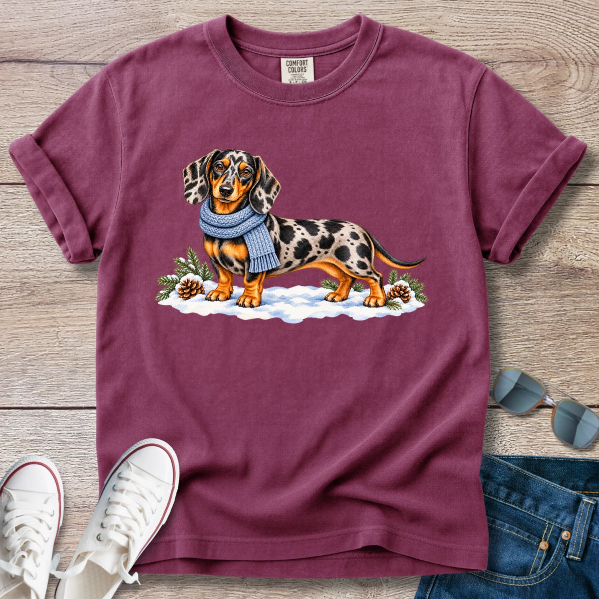 Dapple Dachshund Winter Scarf T-Shir