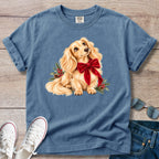 Cream Longhaired Dachshund Christmas Bow T-Shirt