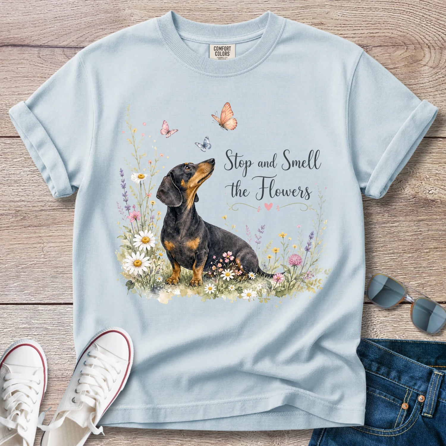 Stop and Smell the Flowers - Dachshund T-Shirt