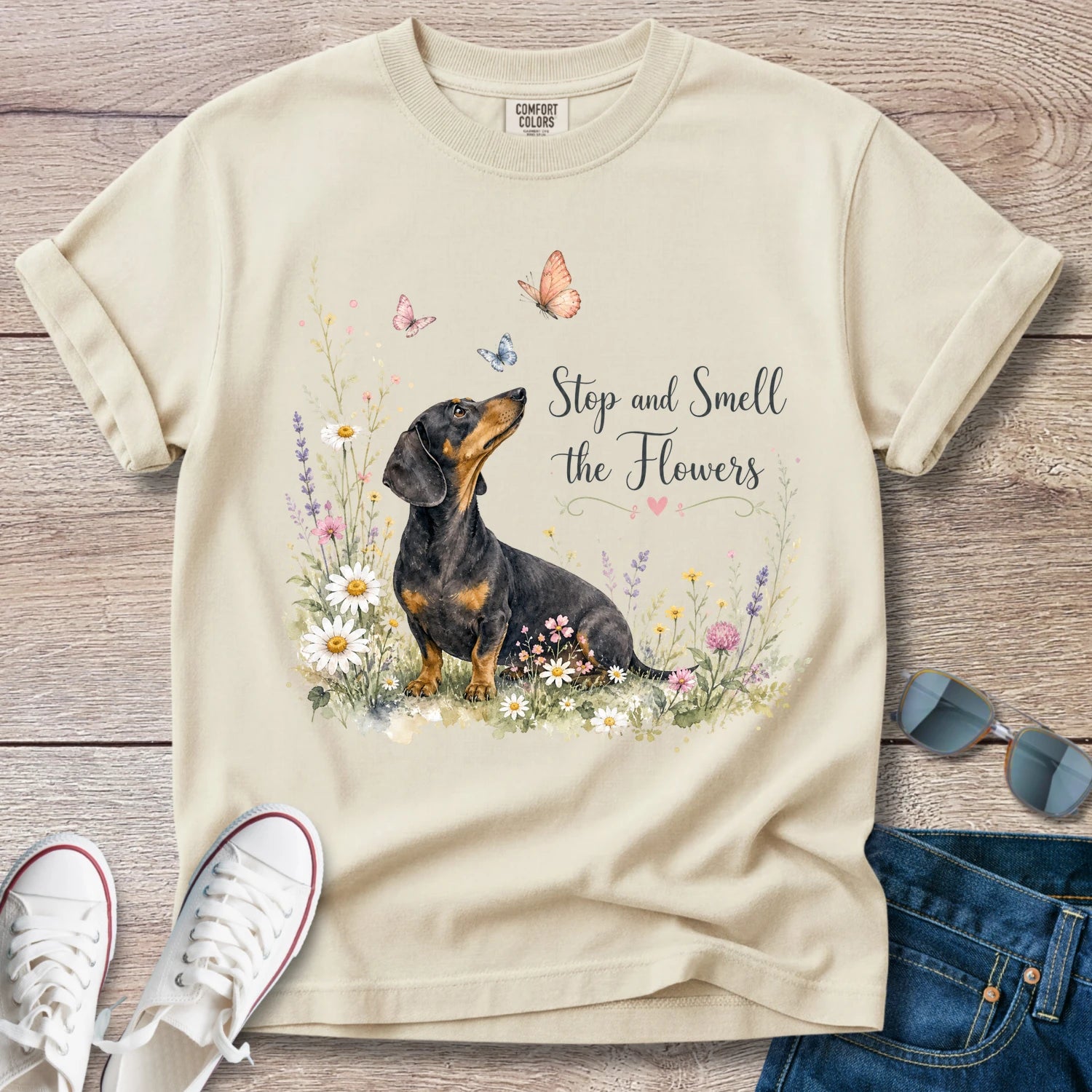 Stop and Smell the Flowers - Dachshund T-Shirt
