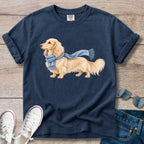 Cream Longhaired Dachshund Blue Scarf T-Shirt