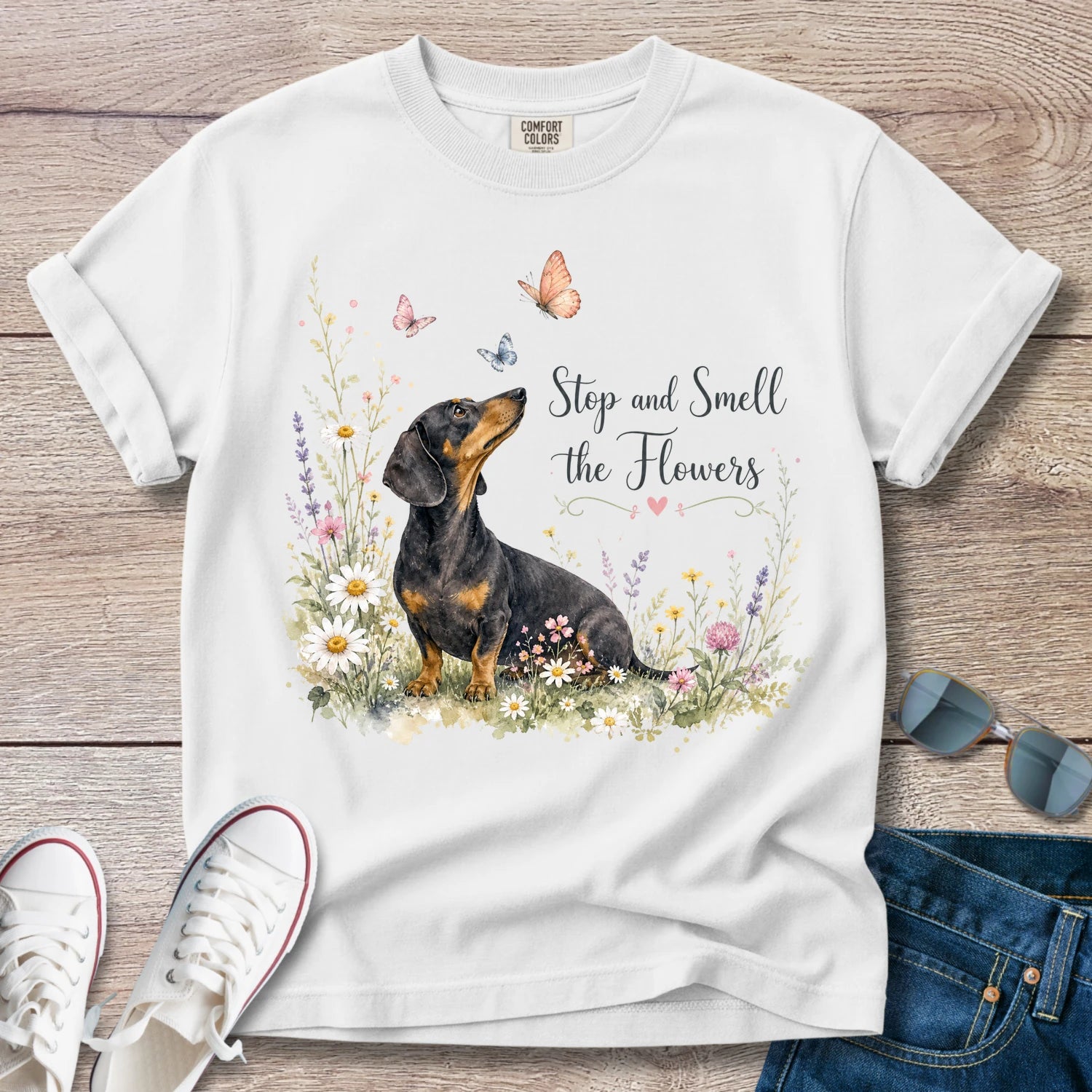 Stop and Smell the Flowers - Dachshund T-Shirt