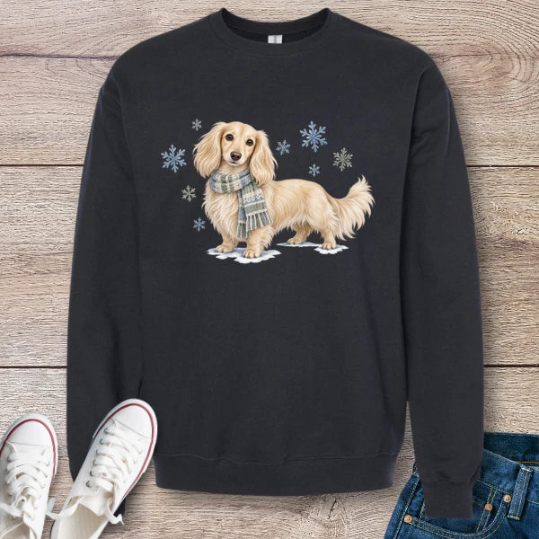 Cream Longhaired Dachshund Winter Scarf Sweatshirt