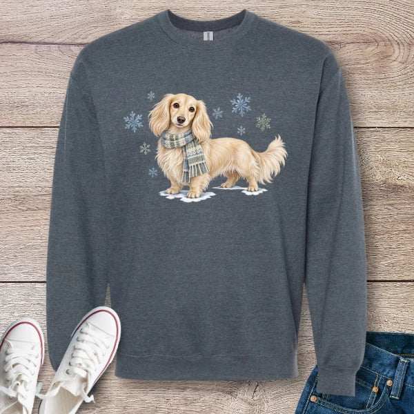 Cream Longhaired Dachshund Winter Scarf Sweatshirt