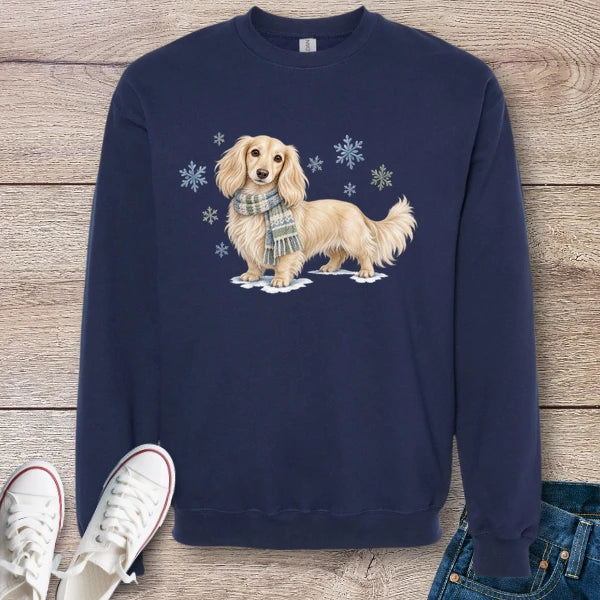Cream Longhaired Dachshund Winter Scarf Sweatshirt