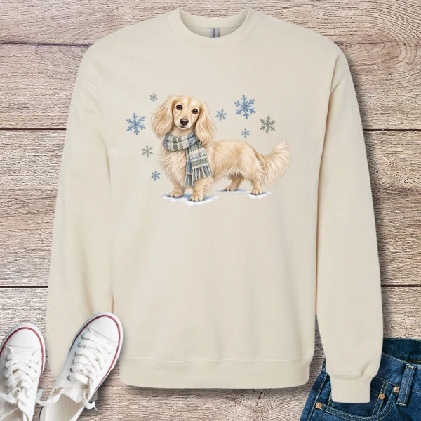Cream Longhaired Dachshund Winter Scarf Sweatshirt