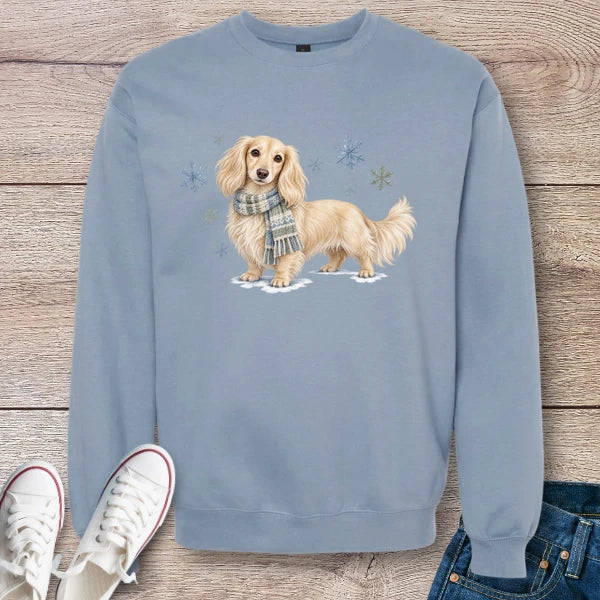 Cream Longhaired Dachshund Winter Scarf Sweatshirt