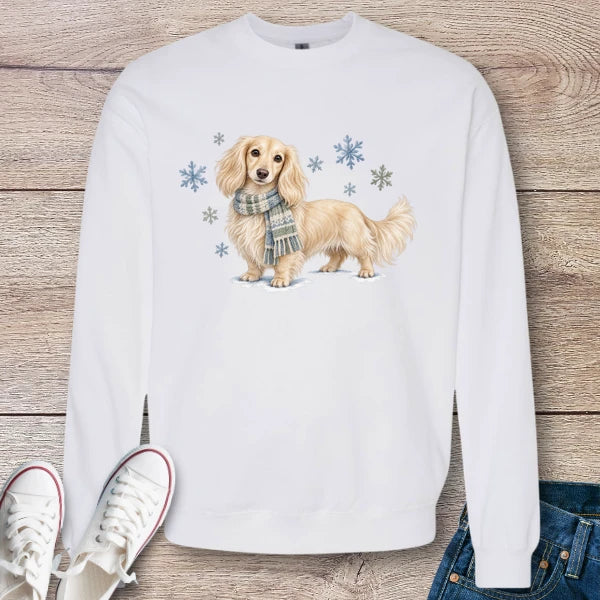 Cream Longhaired Dachshund Winter Scarf Sweatshirt