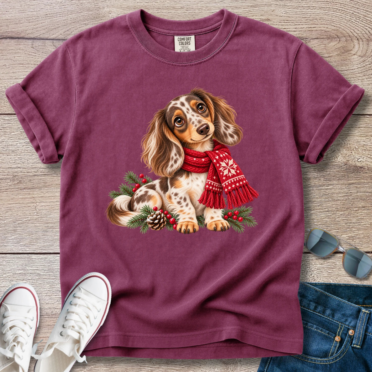 Chocolate Dapple Dachshund Christmas T-Shirt