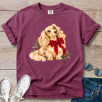 Cream Longhaired Dachshund Christmas Bow T-Shirt