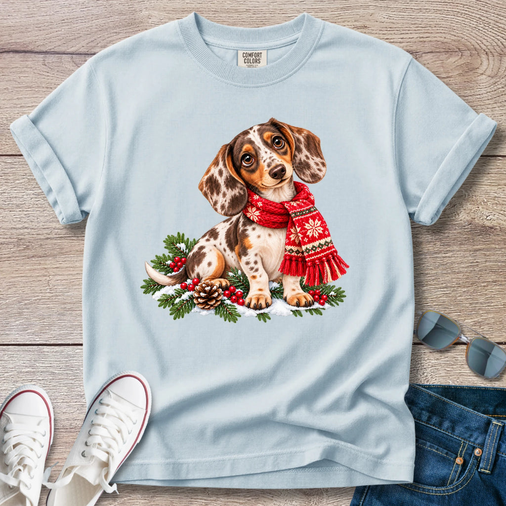 Chocolate Dapple Dachshund Christmas Scarf T-Shirt