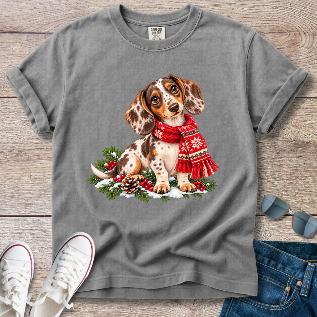 Chocolate Dapple Dachshund Christmas Scarf T-Shirt