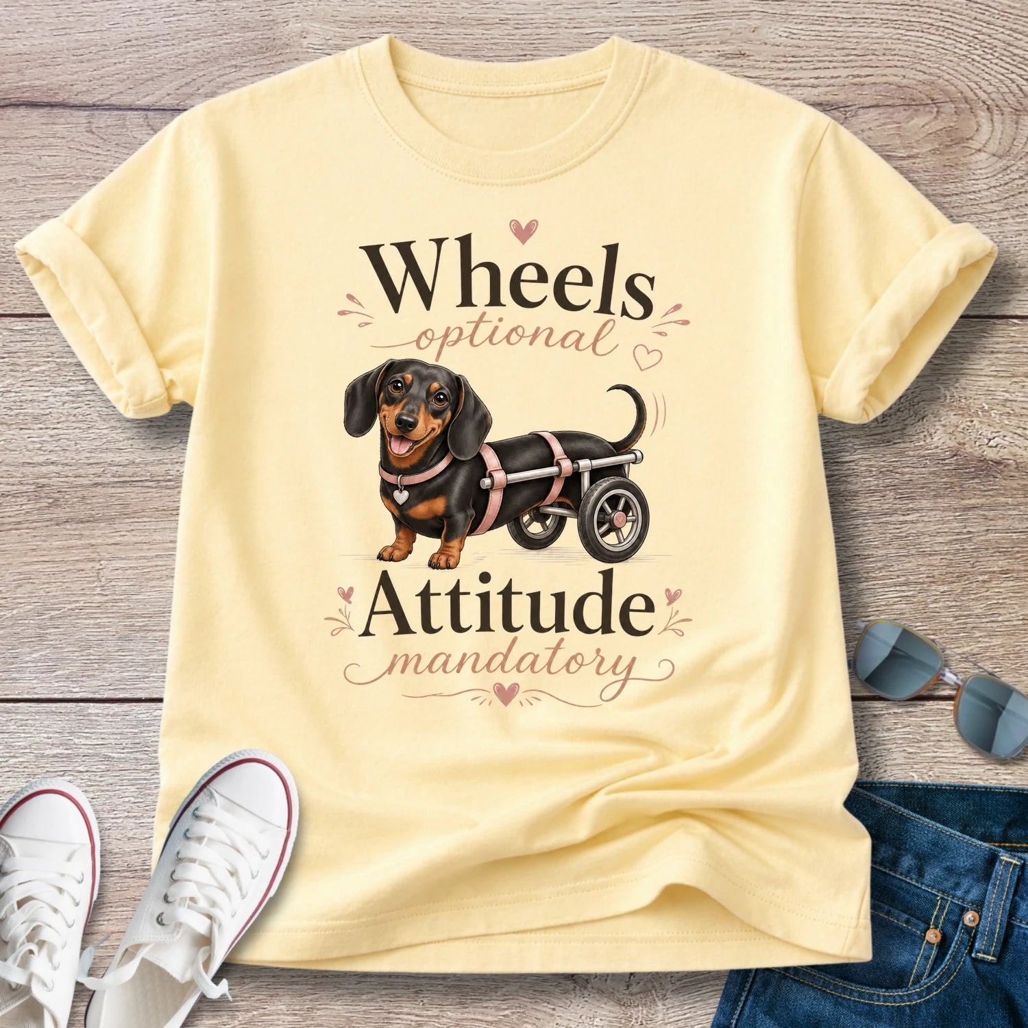 Wheels Optional, Attitude Mandatory — Dachshund IVDD Warrior Shirt