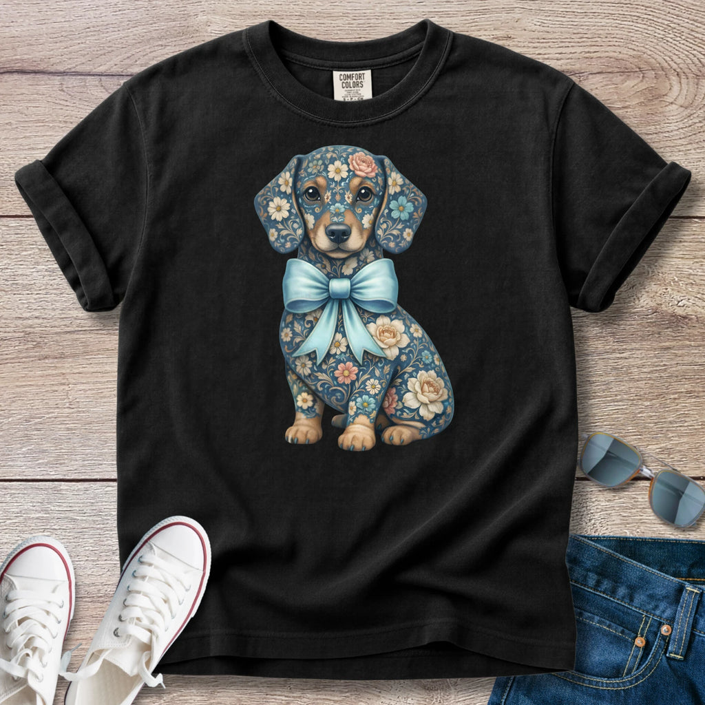 Blue Spring Floral Doxie T-Shirt