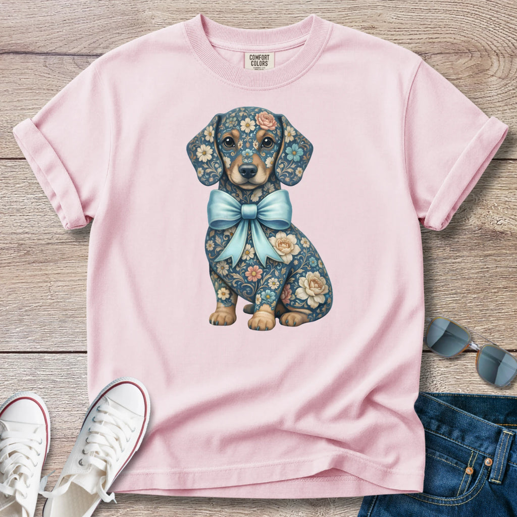 Blue Spring Floral Doxie T-Shirt