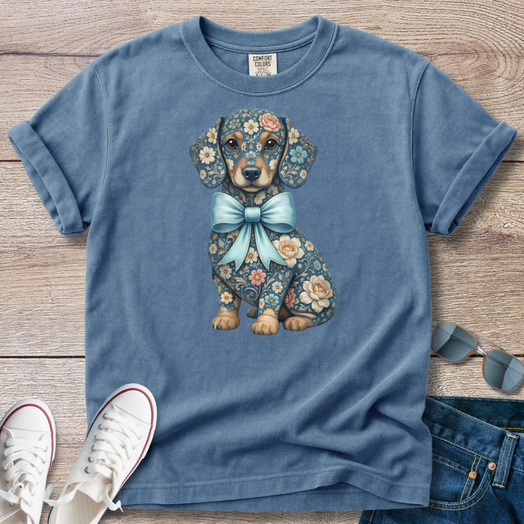 Blue Spring Floral Doxie T-Shirt