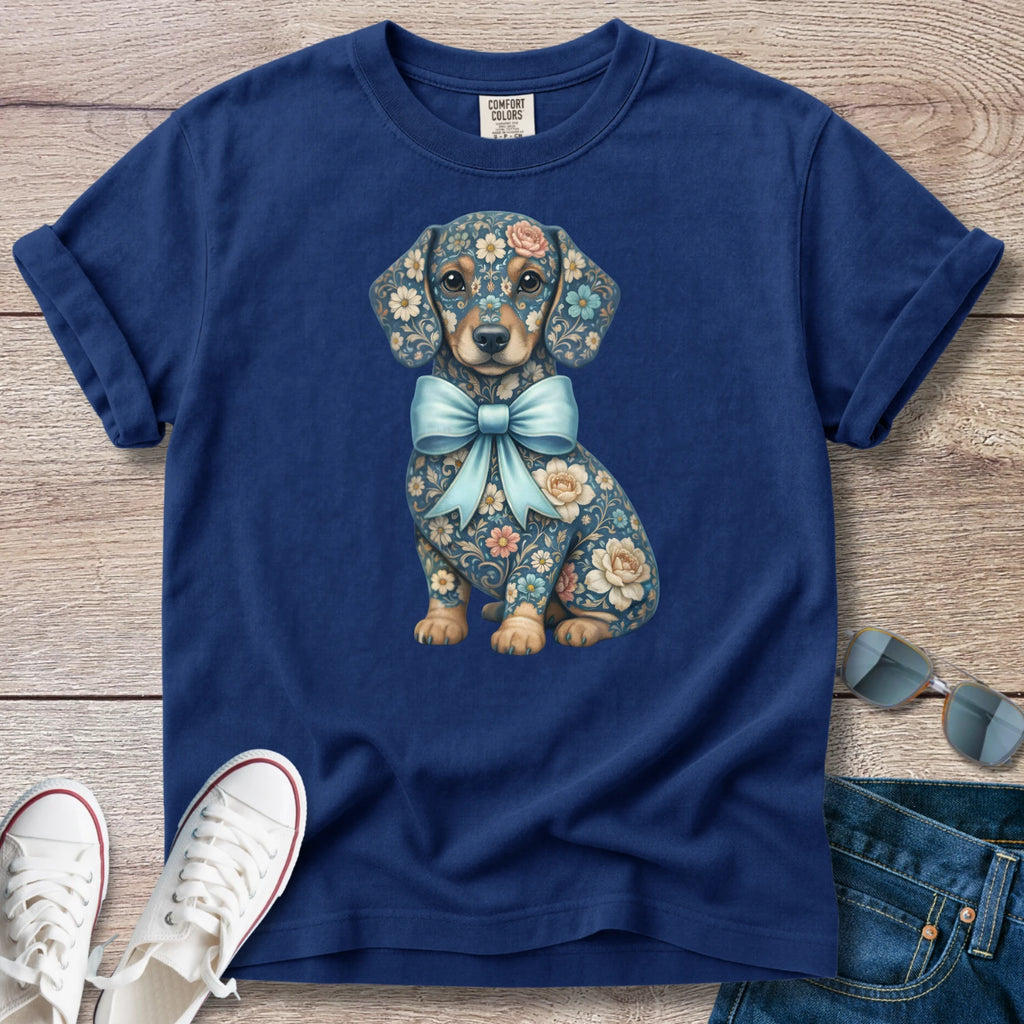 Blue Spring Floral Doxie T-Shirt