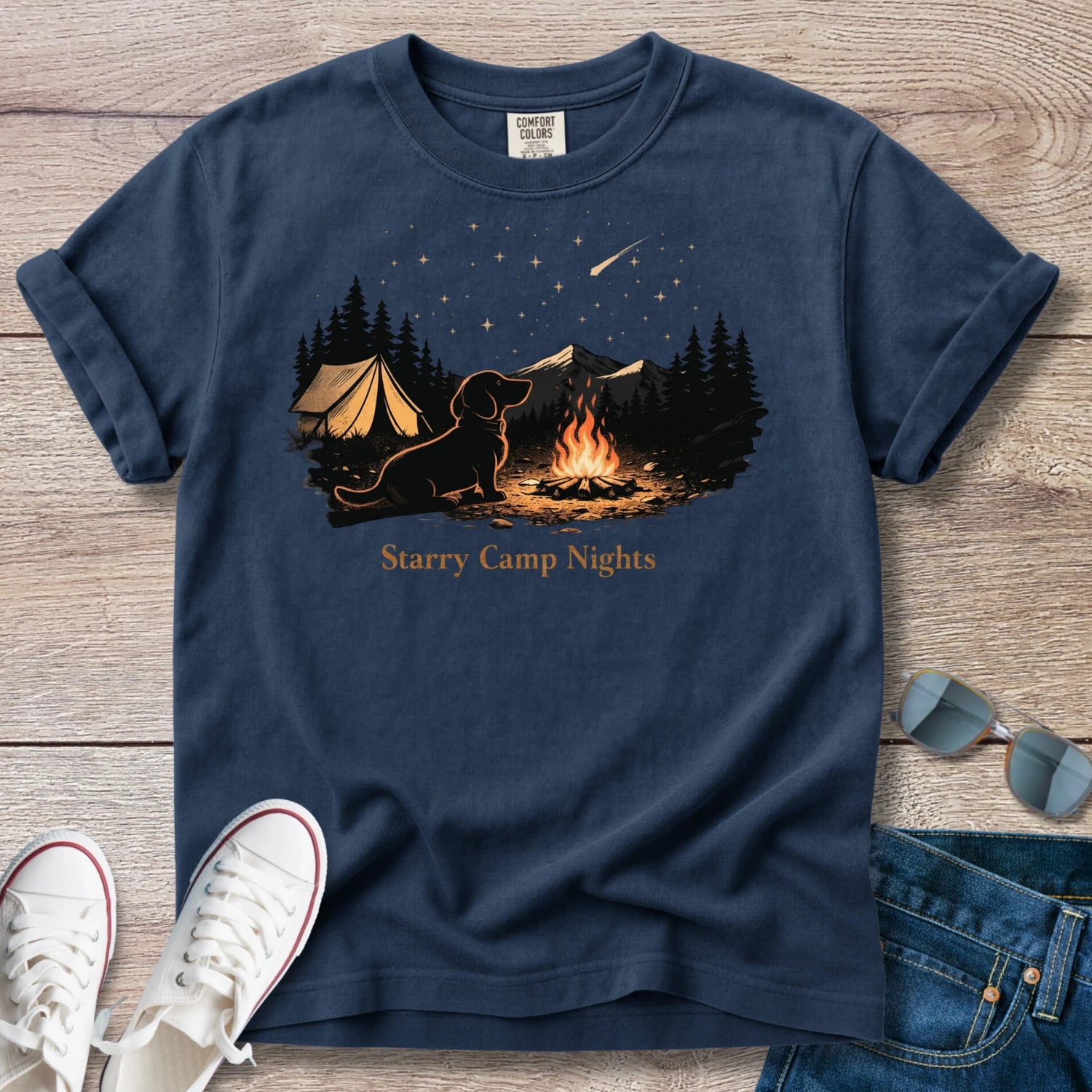Starry Camp Nights With Dachshund T-Shirt