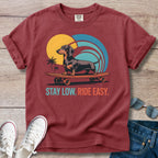 Stay Low. Ride Easy - Dachshund Skateboard T-Shirt